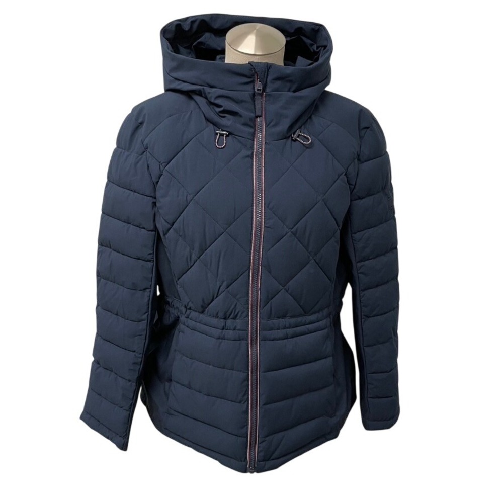 Tommy Hilfiger Puffer Jacket Womens Large Navy Blue Quilted Hooded Gorpcore